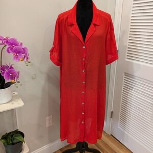 Vibrant Red Button-Up Dress 3X